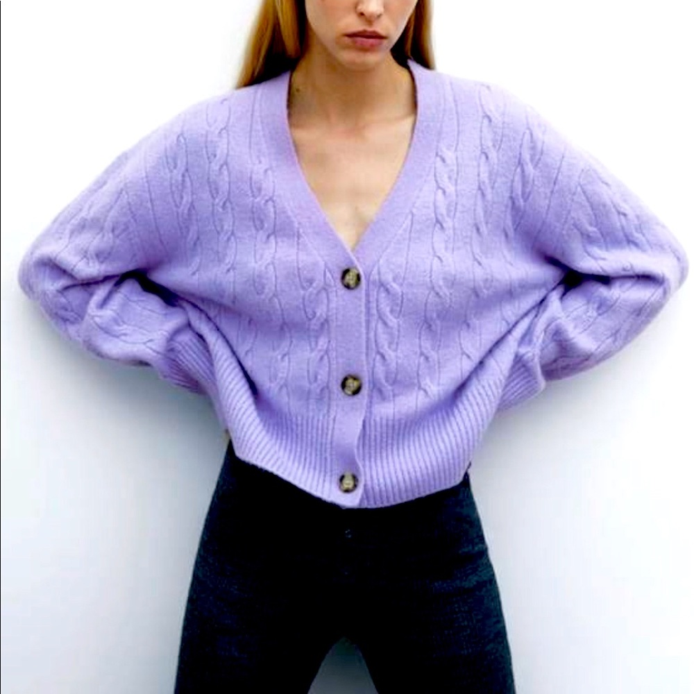 ZARA Lavender Cable Knit Sweater